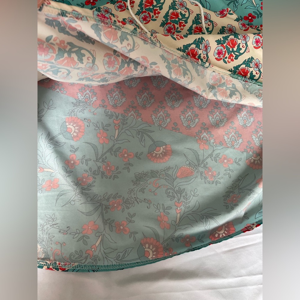 Patchwork Boho Peasant Blouse Top 2XL Floral Spring Balloon Sleeve Casual Tassel - Picture 7 of 16